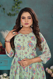 Pastel Green Floral Georgette Gown